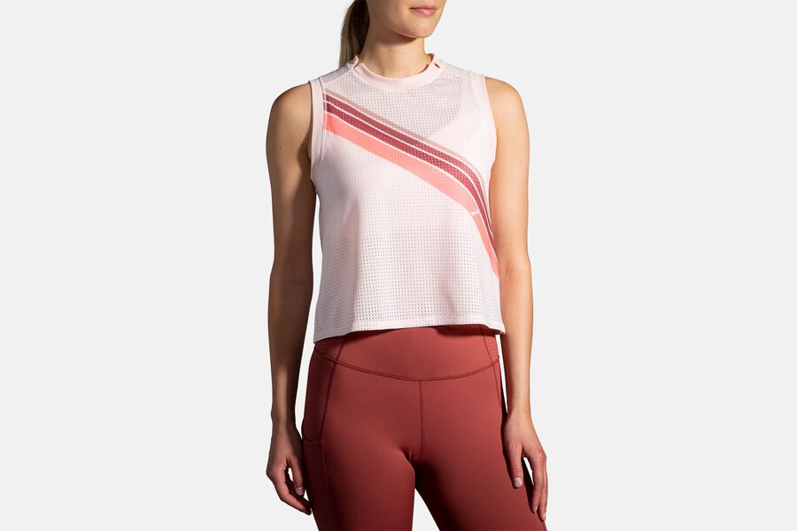 Womens Brooks Further Tank Tops Rosewater/Stripe | 760598-SMQ